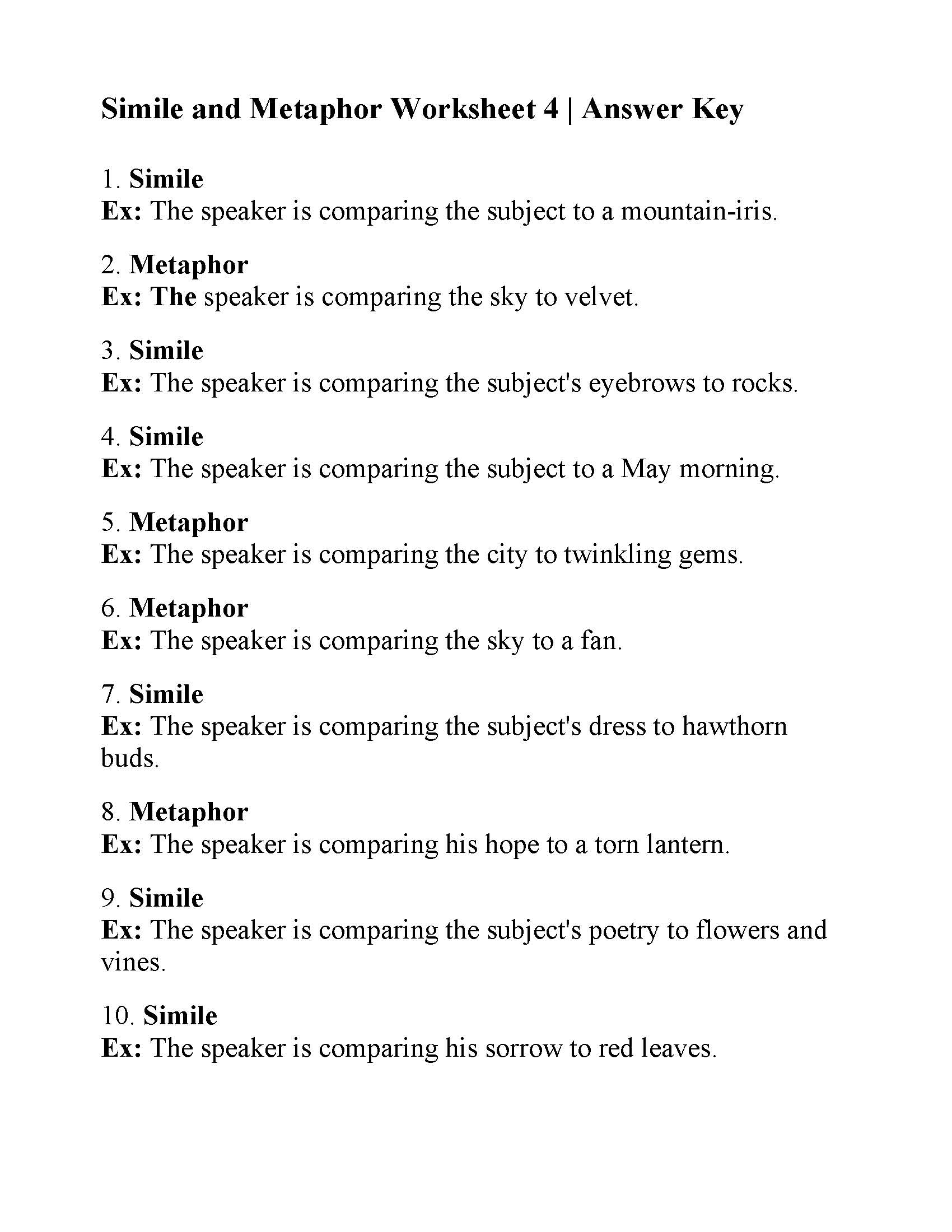 Simile And Metaphor Worksheet 4 Figurative Language Activity