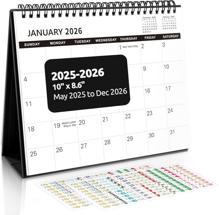 SKYDUE Desk Calendar 2025 2026 May 2025 To Dec 2026 20 Months Small Desk Calendar With Planner Stickers 10