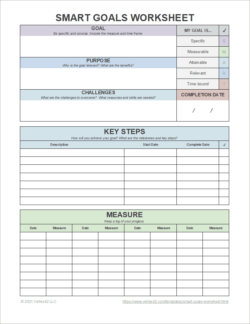 Free Printable Smart Goals Worksheet