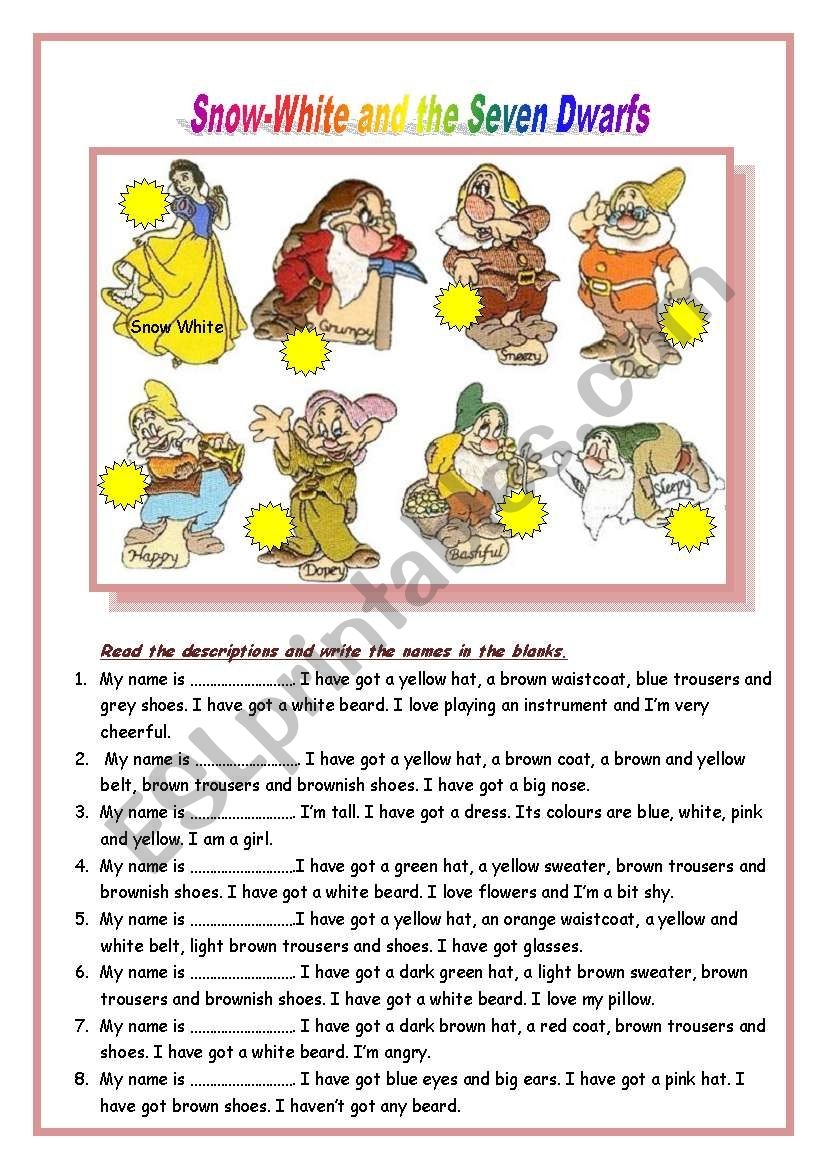 Snow White And The Seven Dwarfs ESL Worksheet By Luzdelaluna Worksheets Library