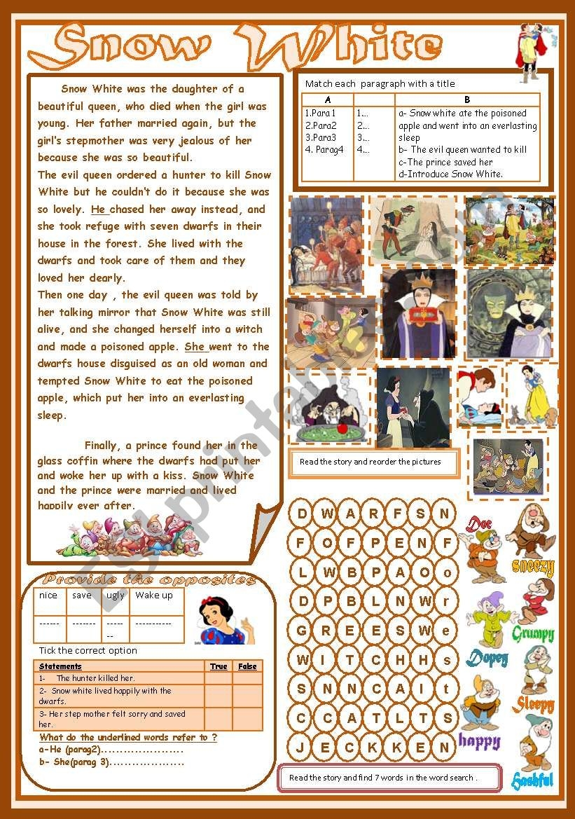 Snow White ESL Worksheet By Falafel