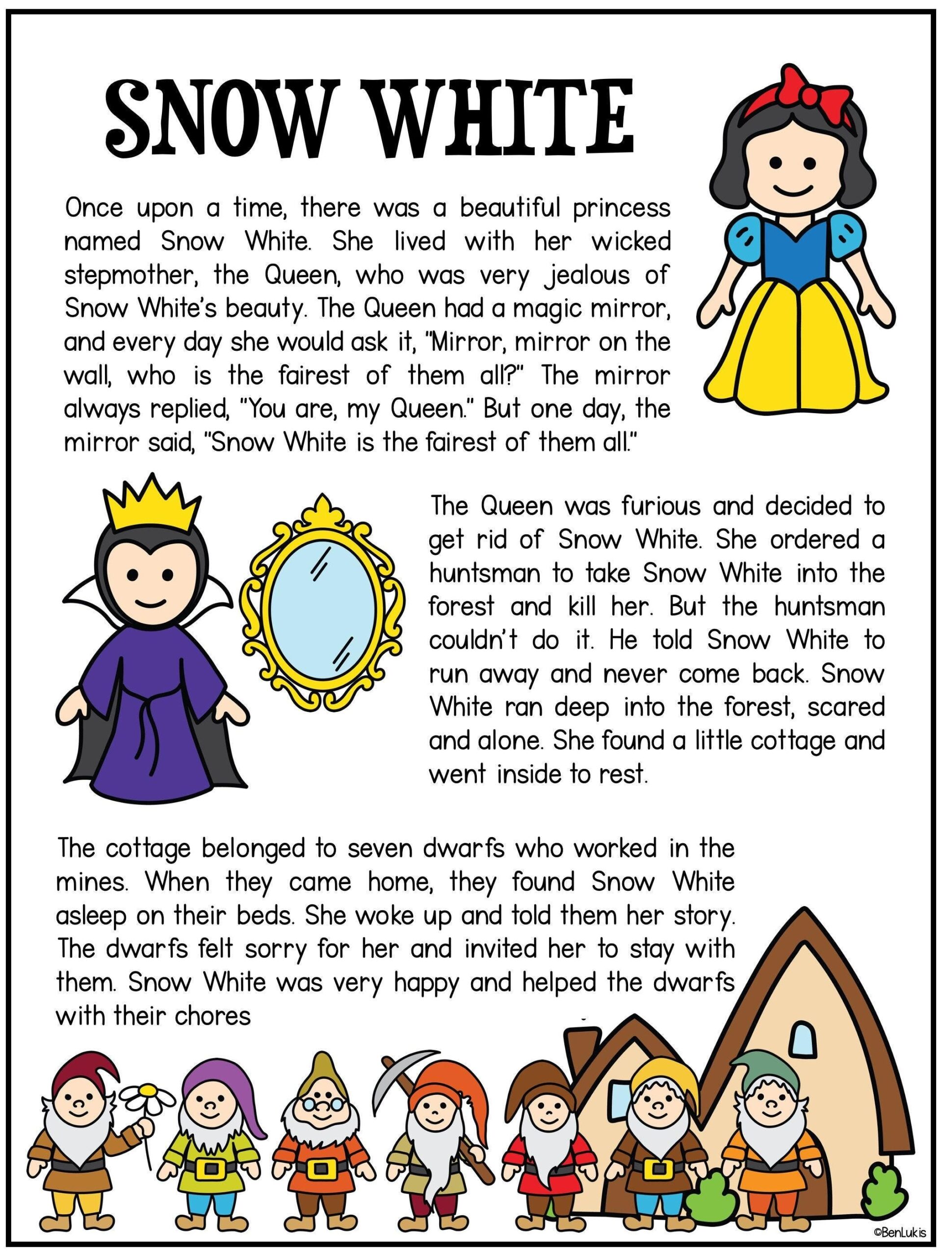 Snow White Reading Comprehension Worksheets Printable Word Search Activity Coloring Pages For Kids Fairy Tale Learning Printable PDF Fun Etsy