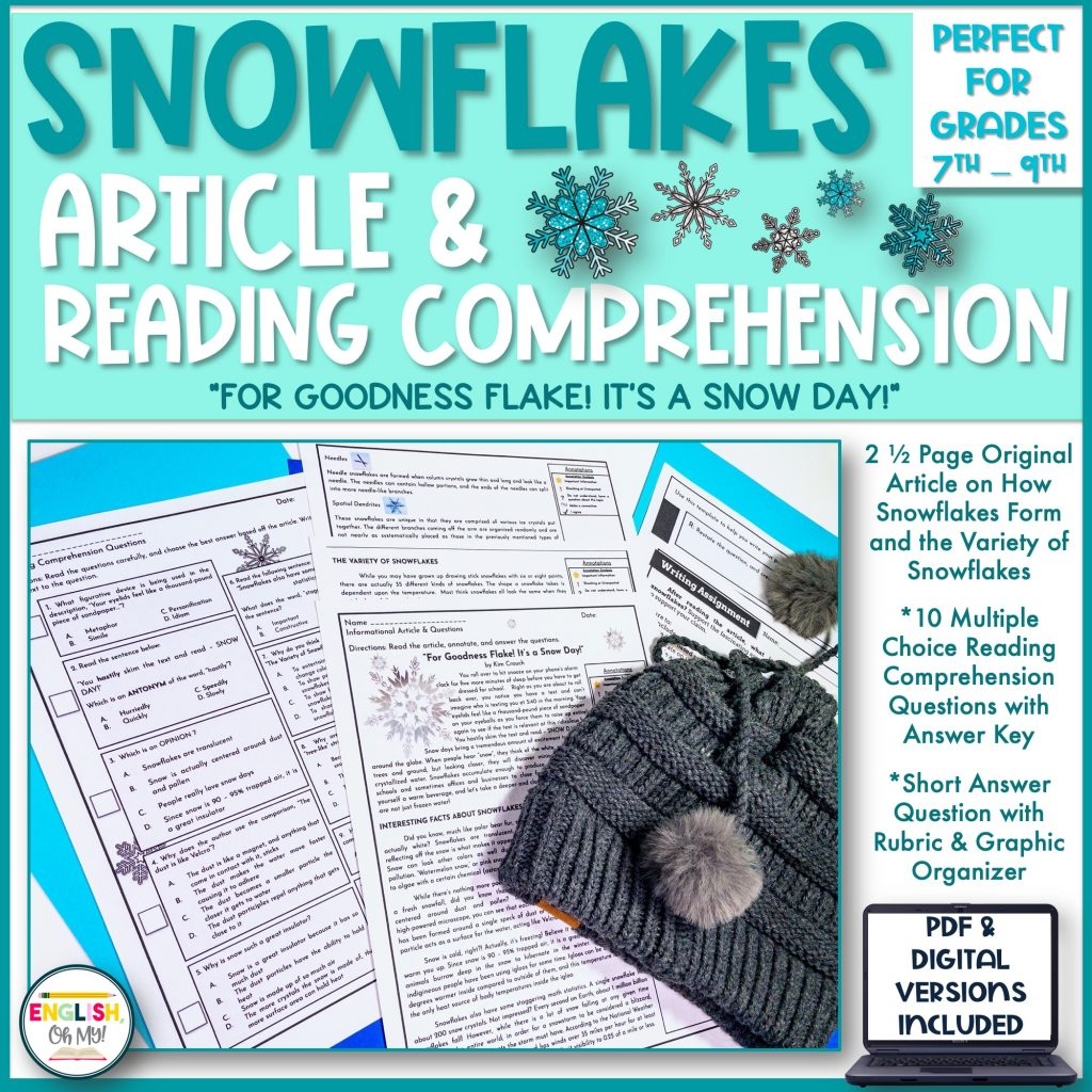 Snowflake Winter Article U0026 Reading Comprehension English Oh My 