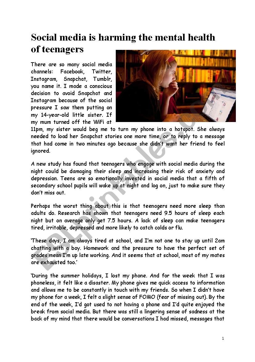 Social Media ESL Worksheet By Hamster86