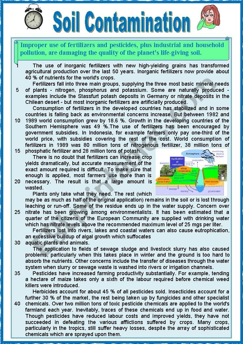 Soil Contamination READING Varied Comprehension Ex KEY ESL Worksheet By Karagozian
