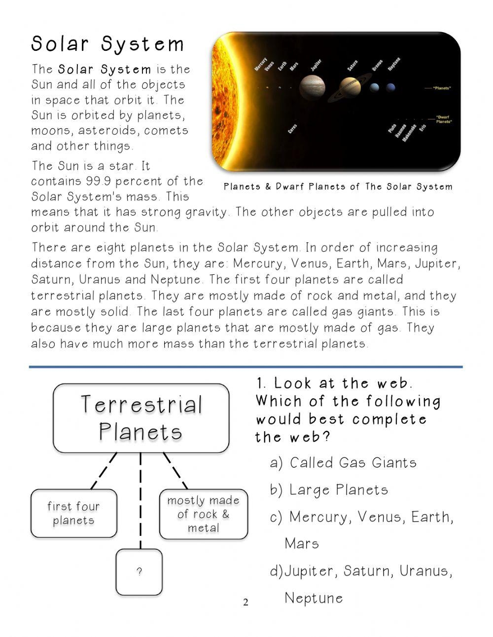 Solar System Reading Passages Reading Passages Reading Worksheets Library