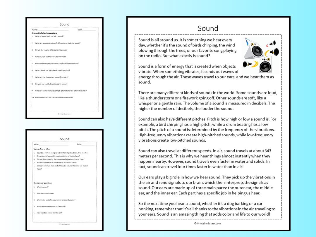 Sound Reading Comprehension Passage Printable Worksheet Teaching 