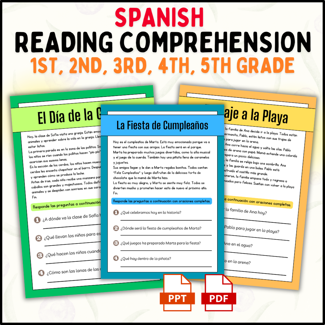 Spanish Reading Comprehension Passages 1st 2nd 3rd 4th 5th 