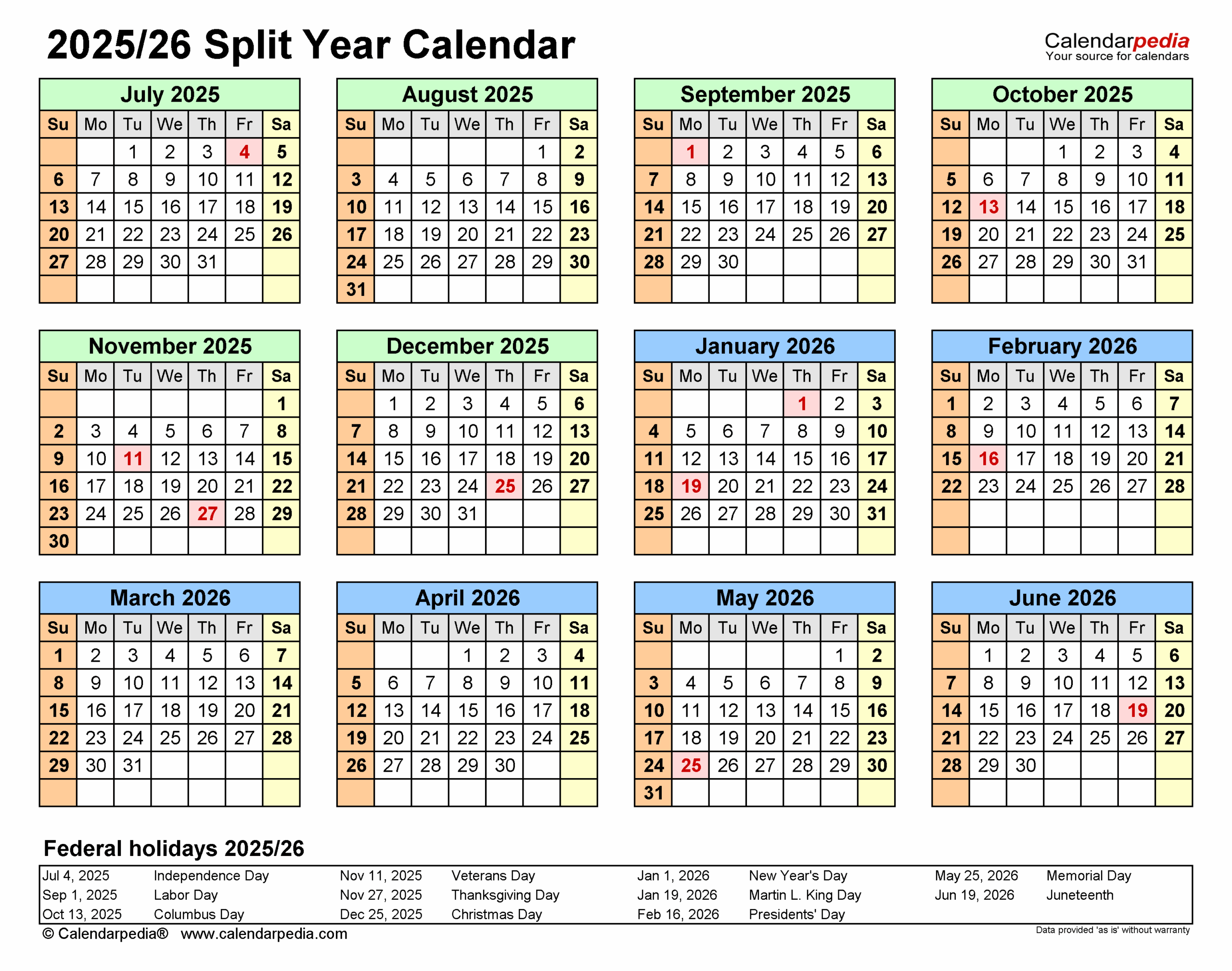 Calendar April May June July 2026