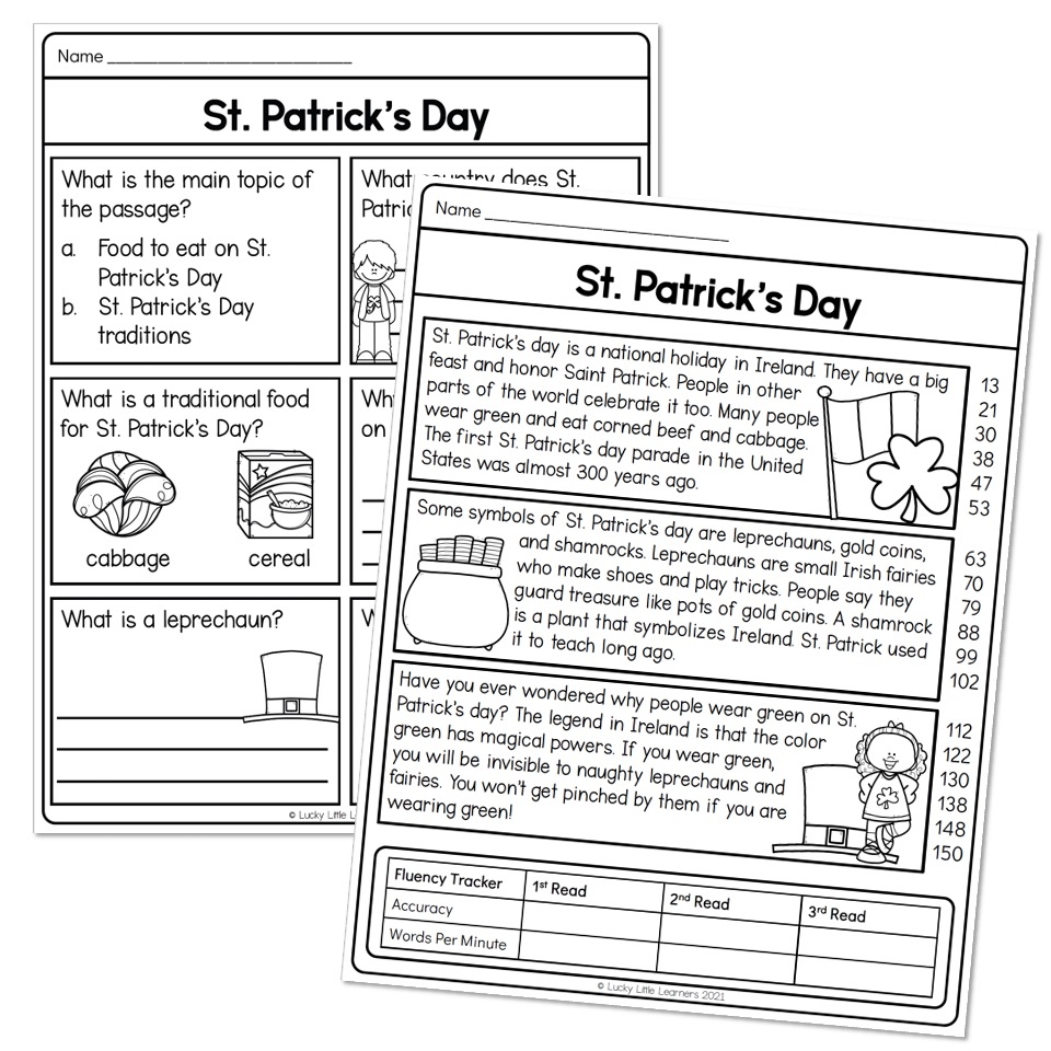 Spring Pack St Patrick s Day Reading Passage Lucky Little Learners