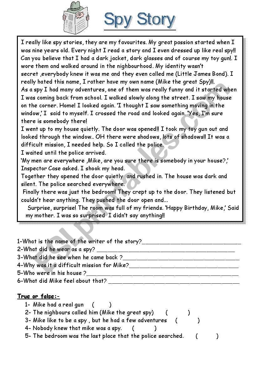 Spy Story reading Comprehension ESL Worksheet By Jazozo