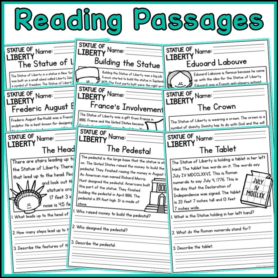 Statue Of Liberty Reading Comprehension Worksheets