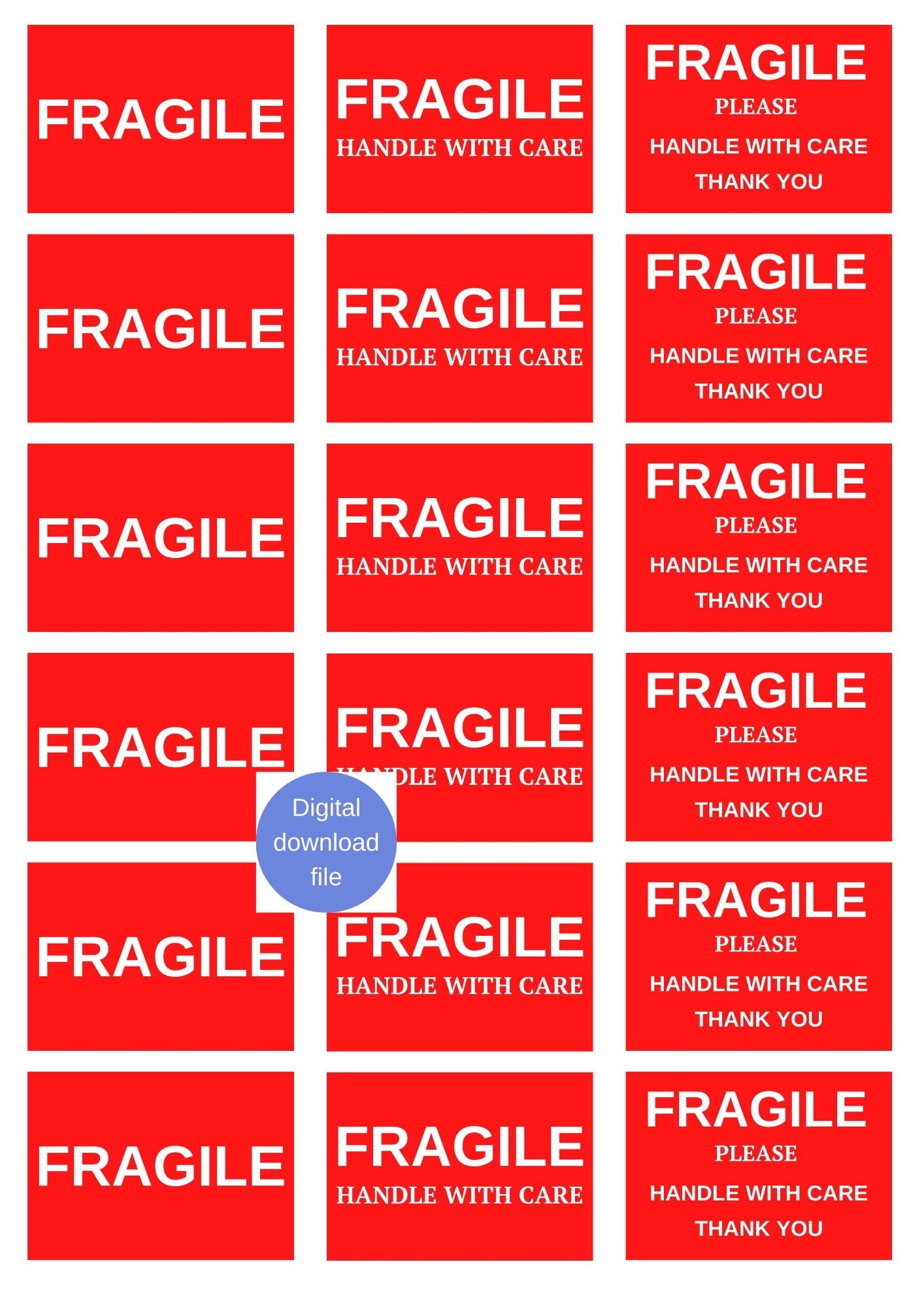 Stickers Fragile A4 Small Fragile Stickers Three Different Packaging Stickers Digital Download File