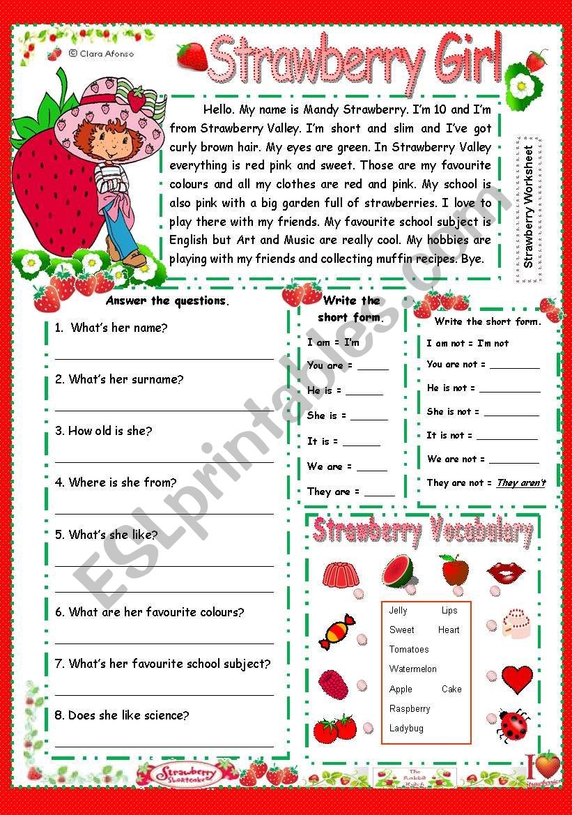 Reading Comprehension Worksheets Strawberries