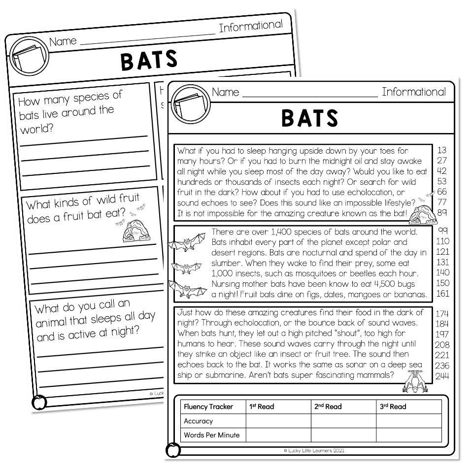 Sub Plans Beginning Of Year Reading Bats Passage Above Level Lucky Little Learners