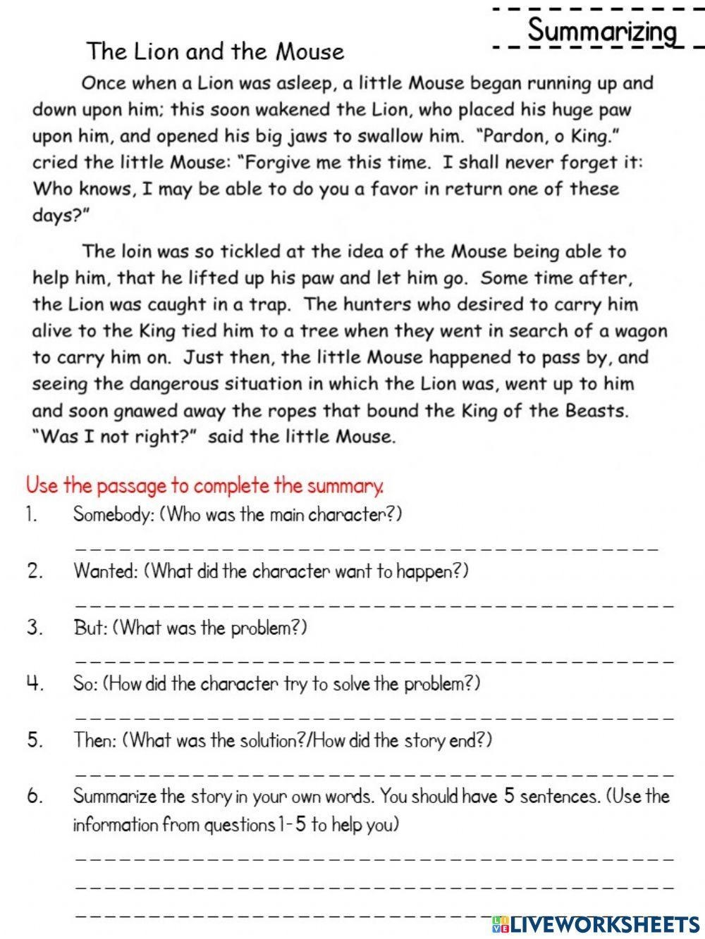 Summarizing Worksheet For 3 Live Worksheets Worksheets Library