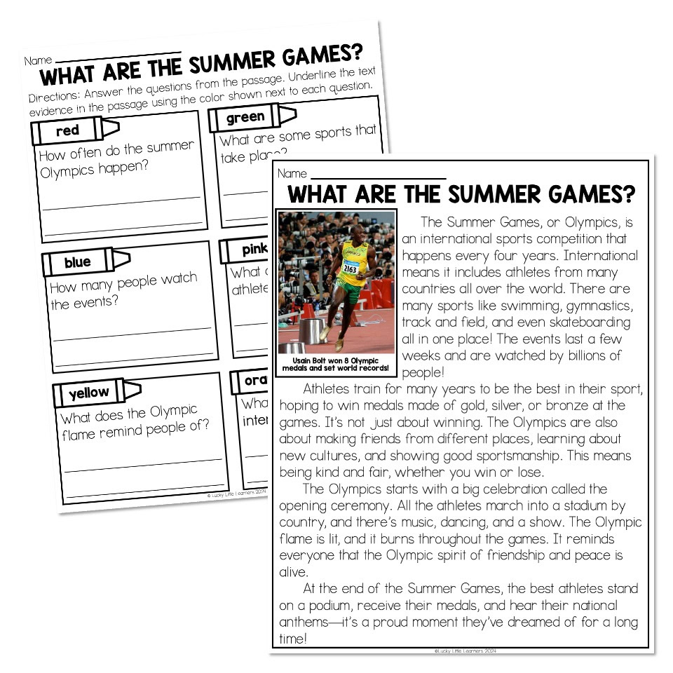 Summer Games Nonfiction Reading Passage And Questions What Are The Summer Games Lucky Little Learners