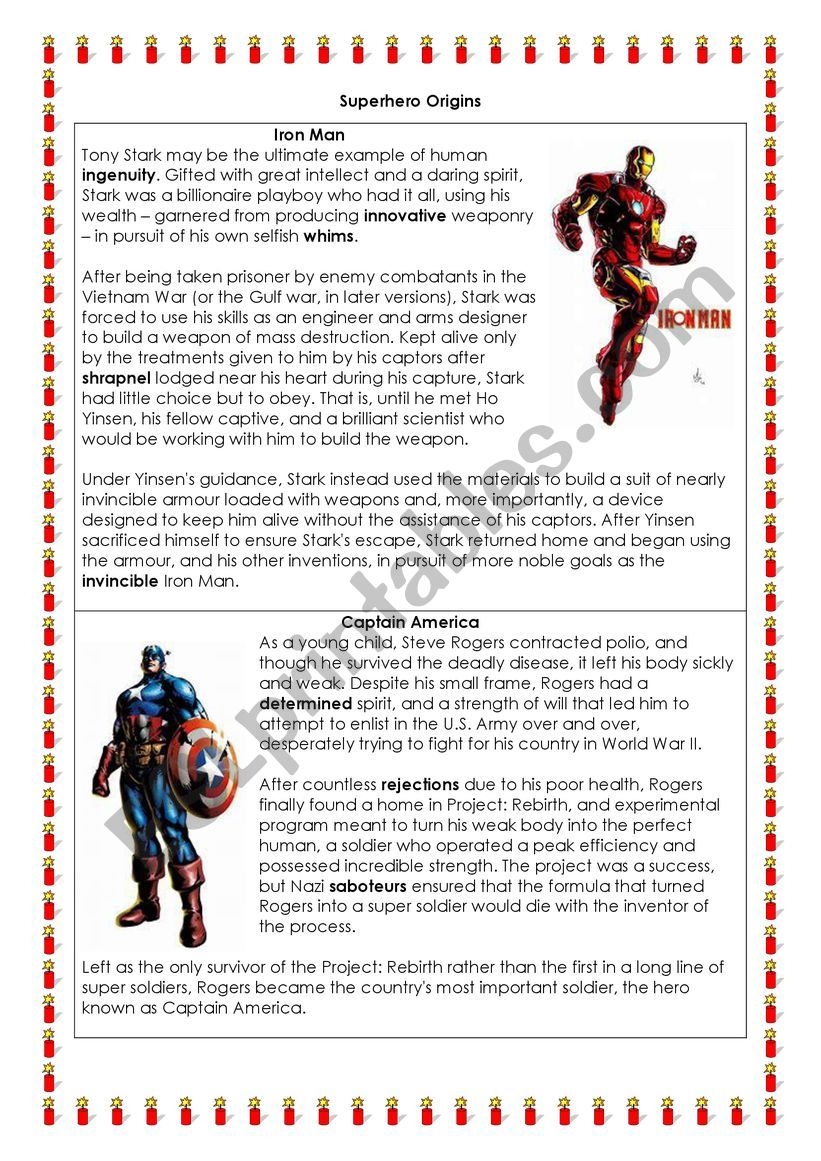 Superhero Origins And Superpowers ESL Worksheet By Li ann