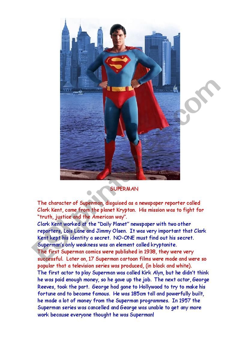Superman Reading Comprehension Worksheet