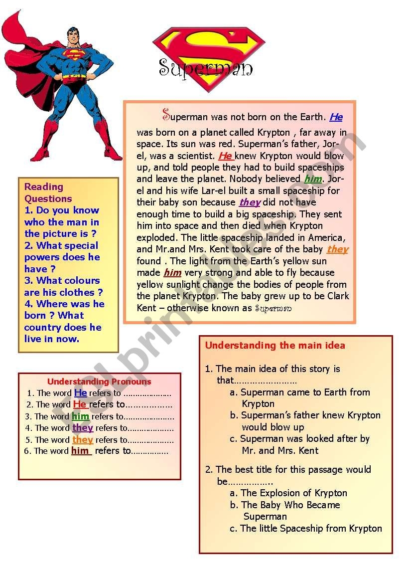 Superman ESL Worksheet By Sawasdee