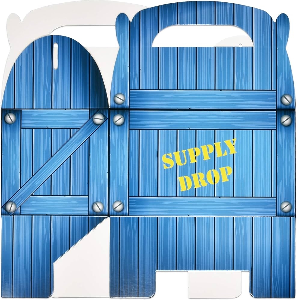 Supply Drop Favor Box 48 Count Battle Gamer Treat Boxes Blue Crate Mystery Cardboard Holder For Video Game Controller Girl Boy Kids Birthday Party Supplies Decor Gaming Candy Cookie Gable Container 