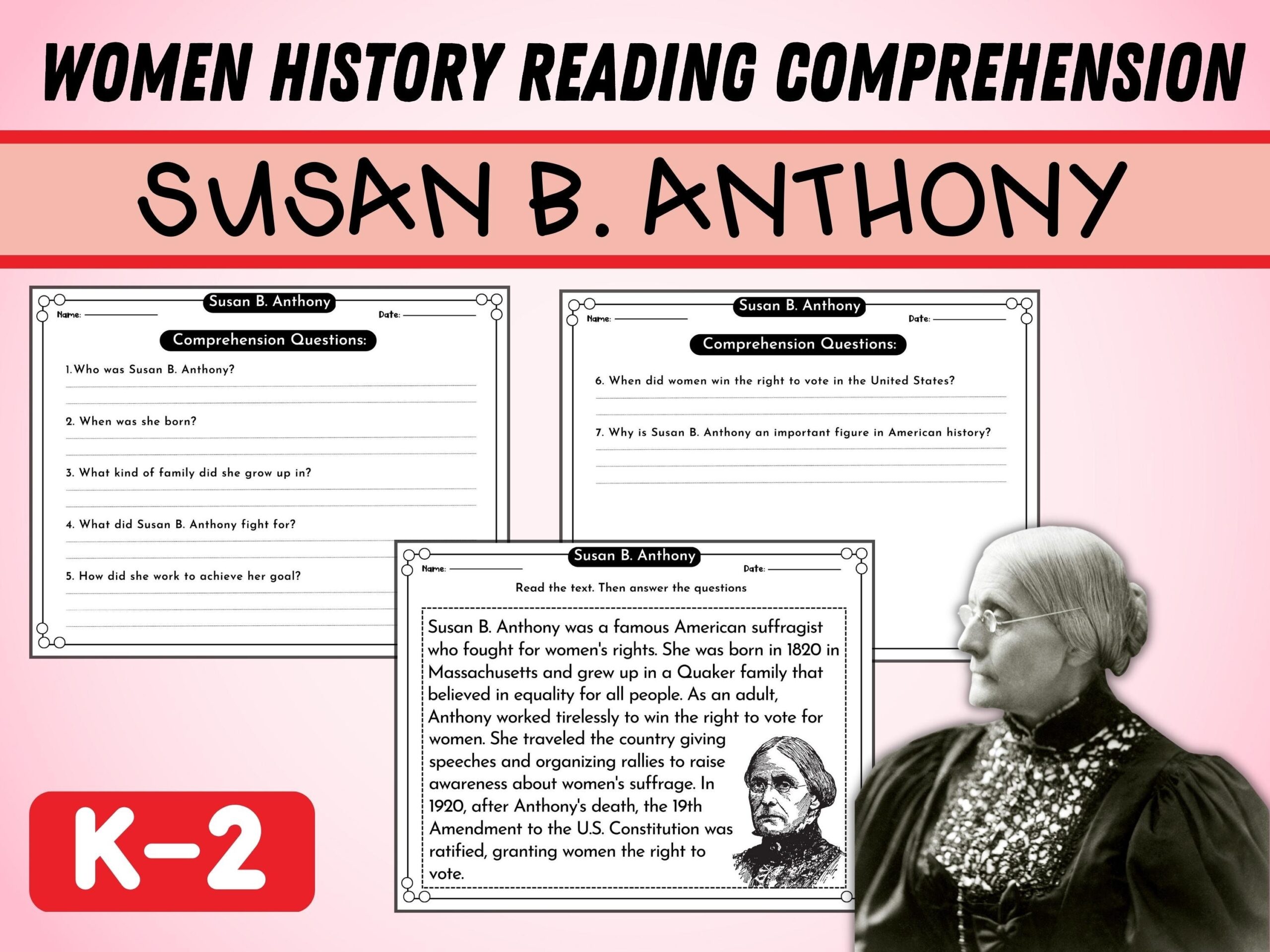 Susan B Anthony Reading Comprehension Passage Women History Month Worksheets Library