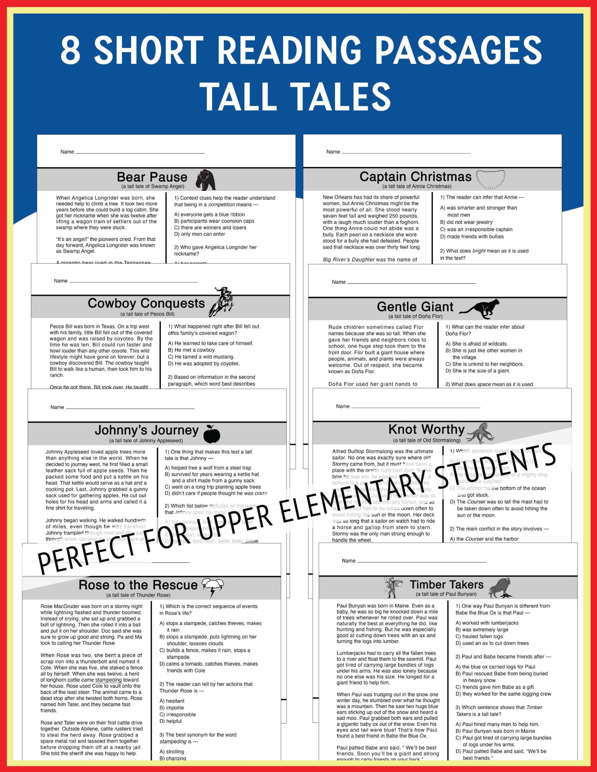 Tall Tale Reading Comprehension Worksheet teacher Made 