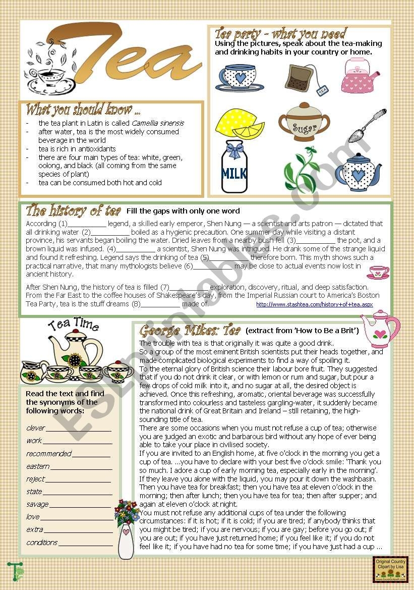 Tea ESL Worksheet By Tecus