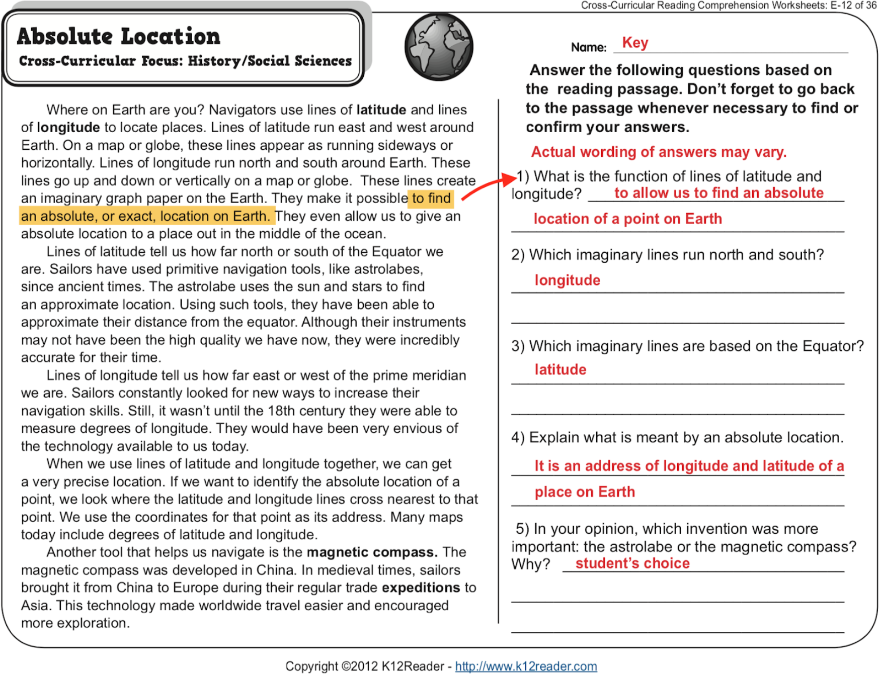 K12reader Reading Comprehension Worksheets