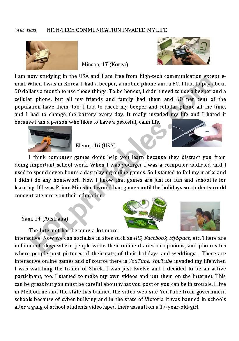 Technology Reading Comprehension Worksheets