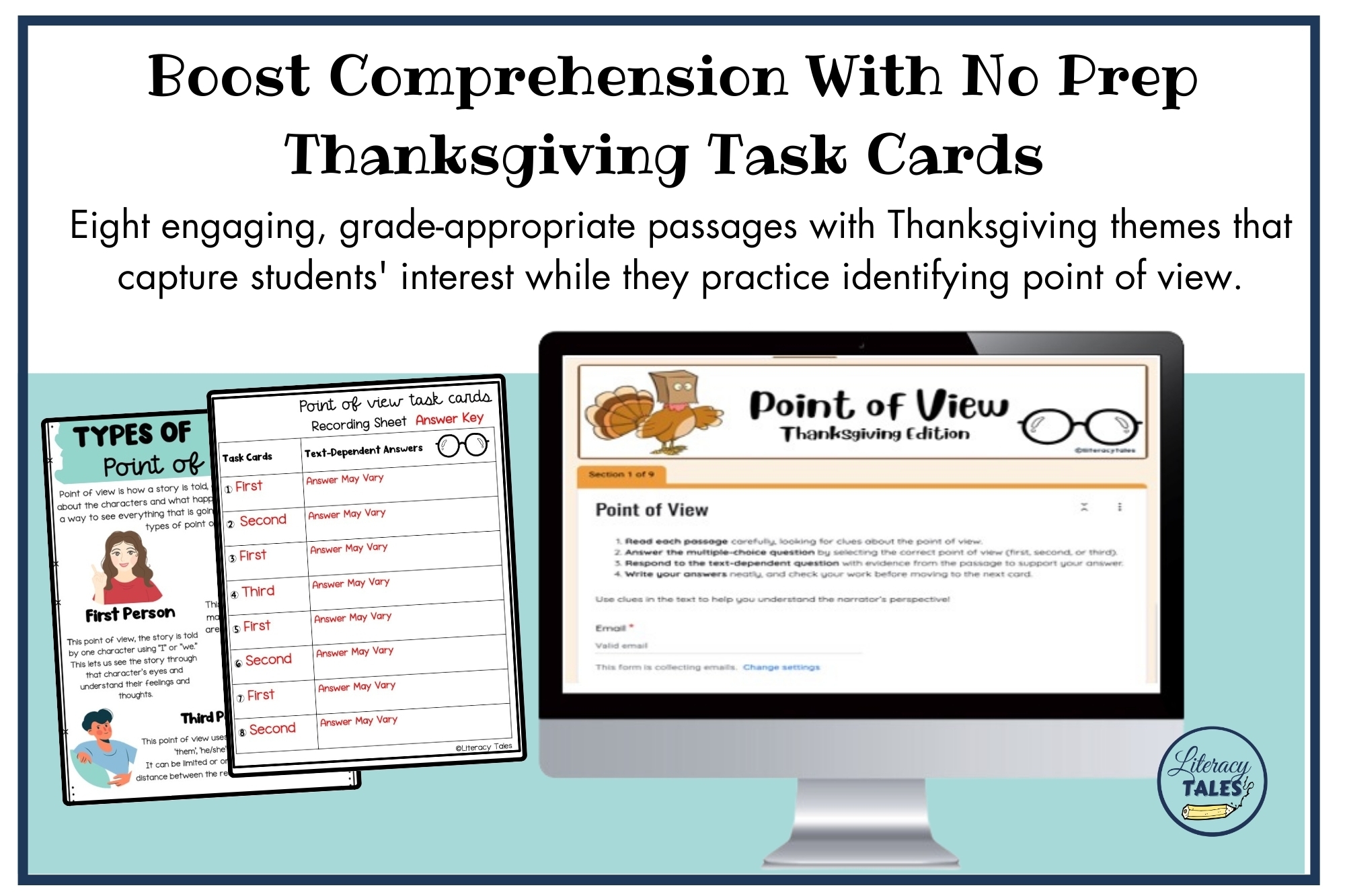 Thanksgiving Point Of View Reading Comprehension Multiple Choices U0026 Text Dependent Questions Task Cards Google Forms Classful
