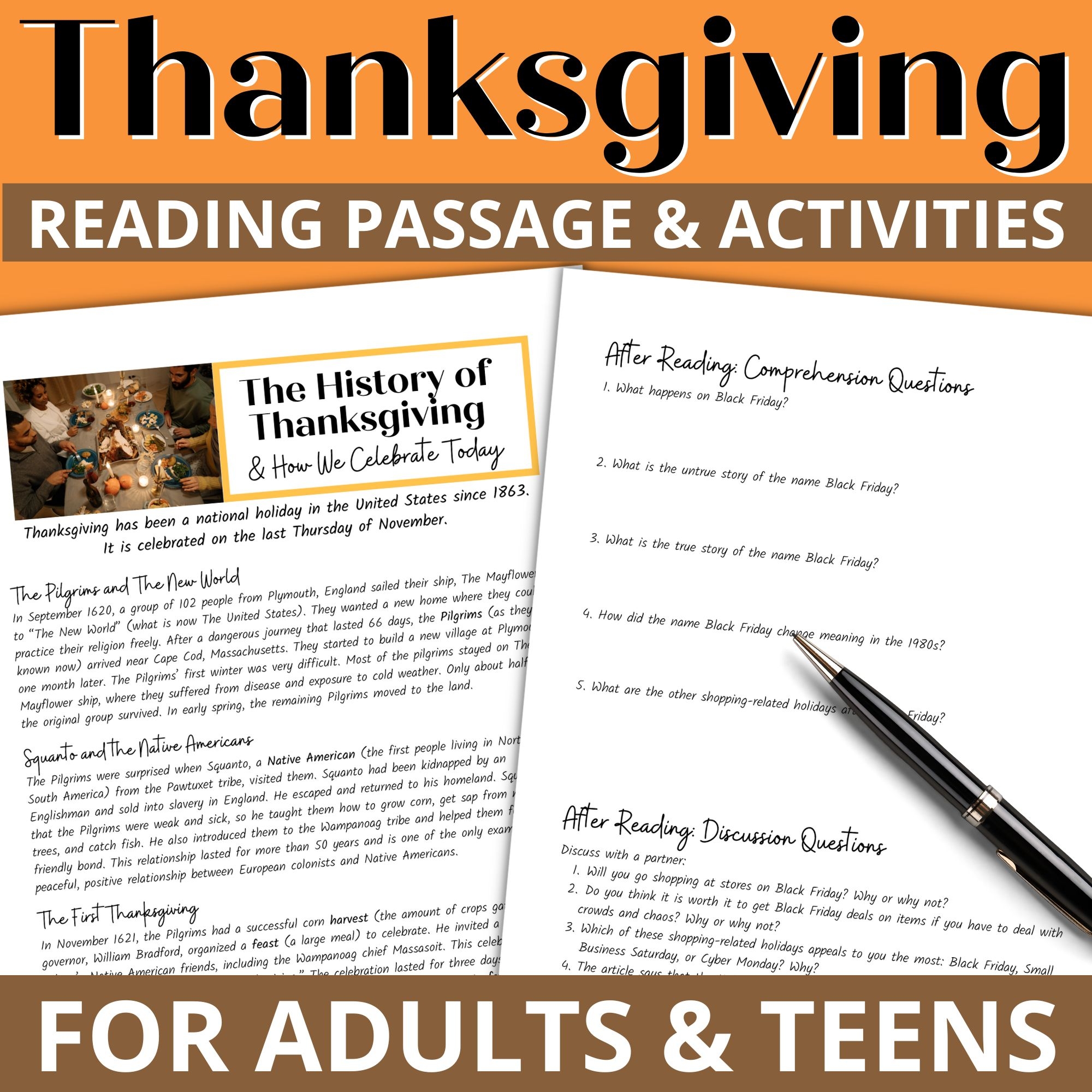 Thanksgiving Reading Comprehension Worksheets High School
