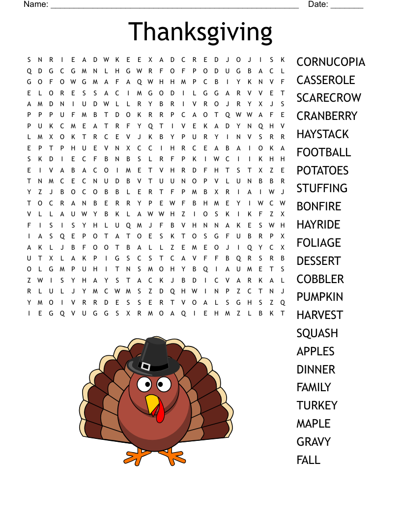 Thanksgiving Word Searches Free Printable