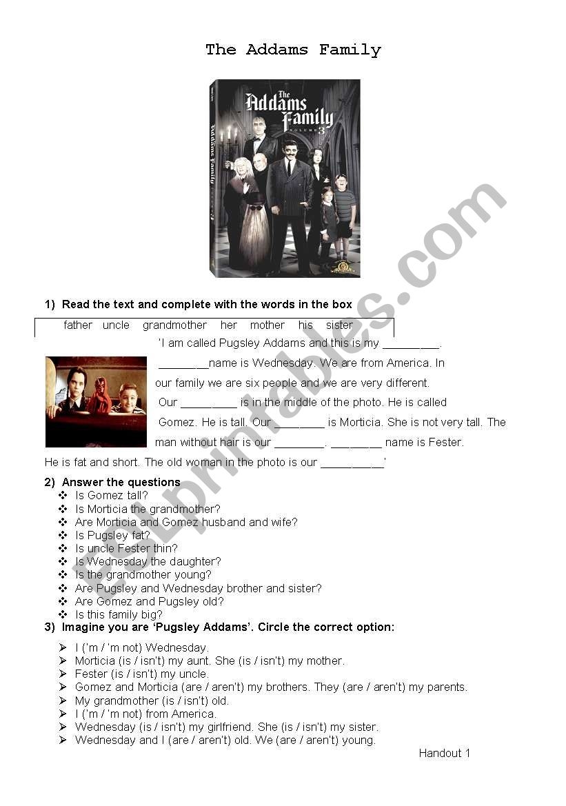 The Addams Family ESL Worksheet By Paz05