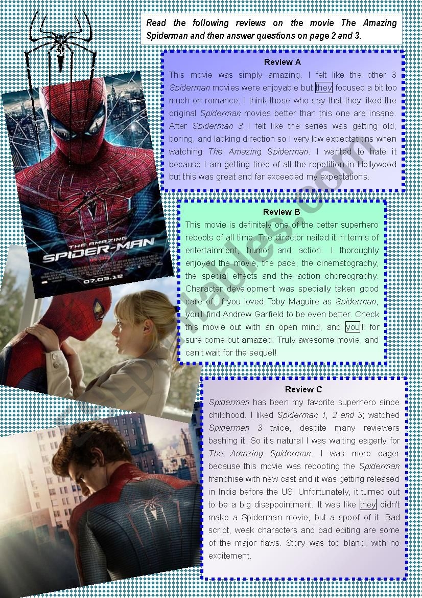 The Amazing Spiderman Reading Comprehension ESL Worksheet By 