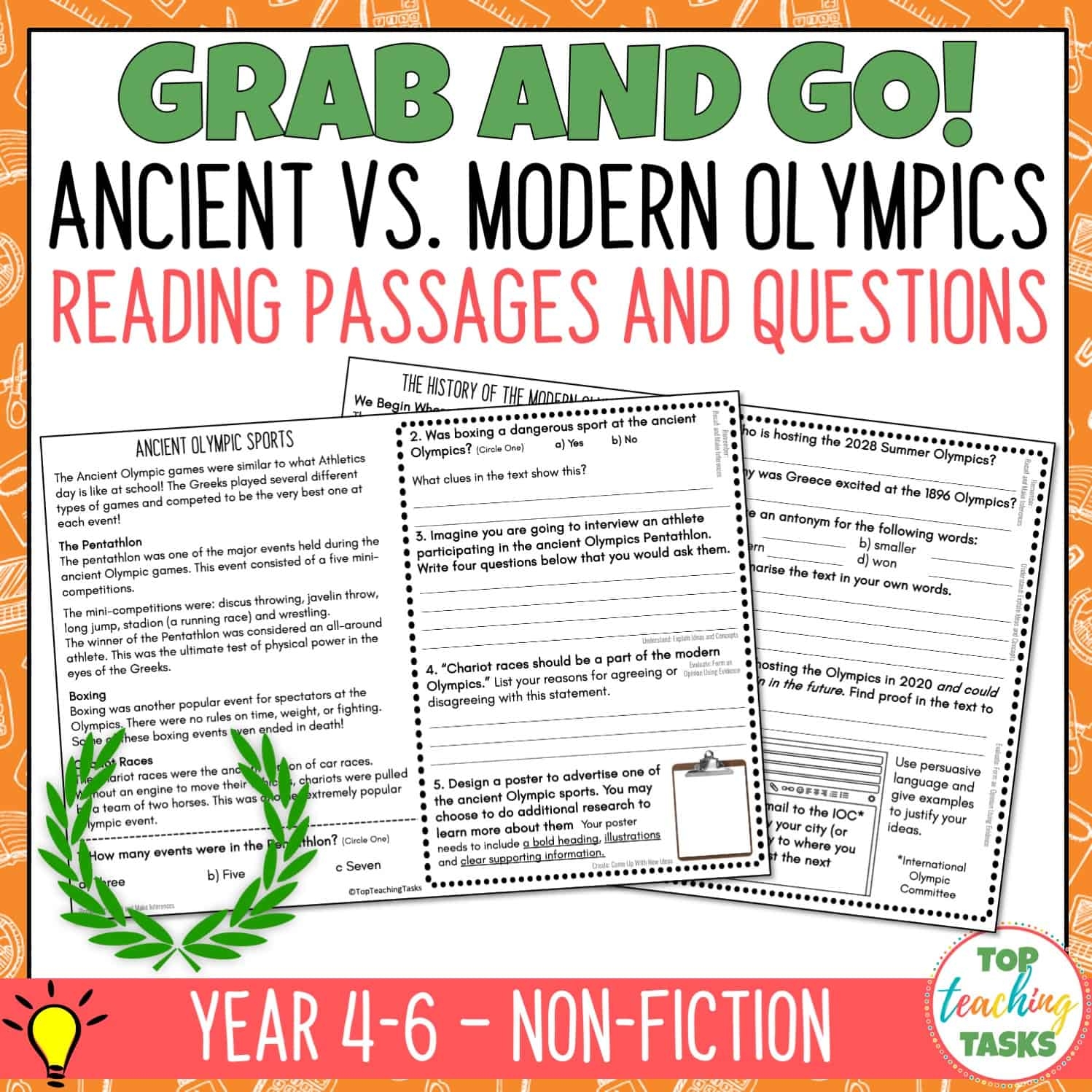 The Ancient Olympics Reading Comprehension Passages And Questions Year 4 5 And 6 Top Teaching Tasks