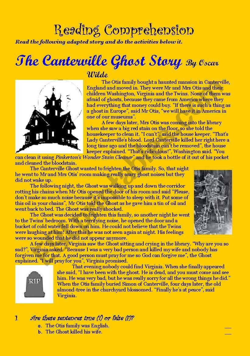 The Canterville Ghost Story Reading Comprehension ESL Worksheet By Miss Paulaey
