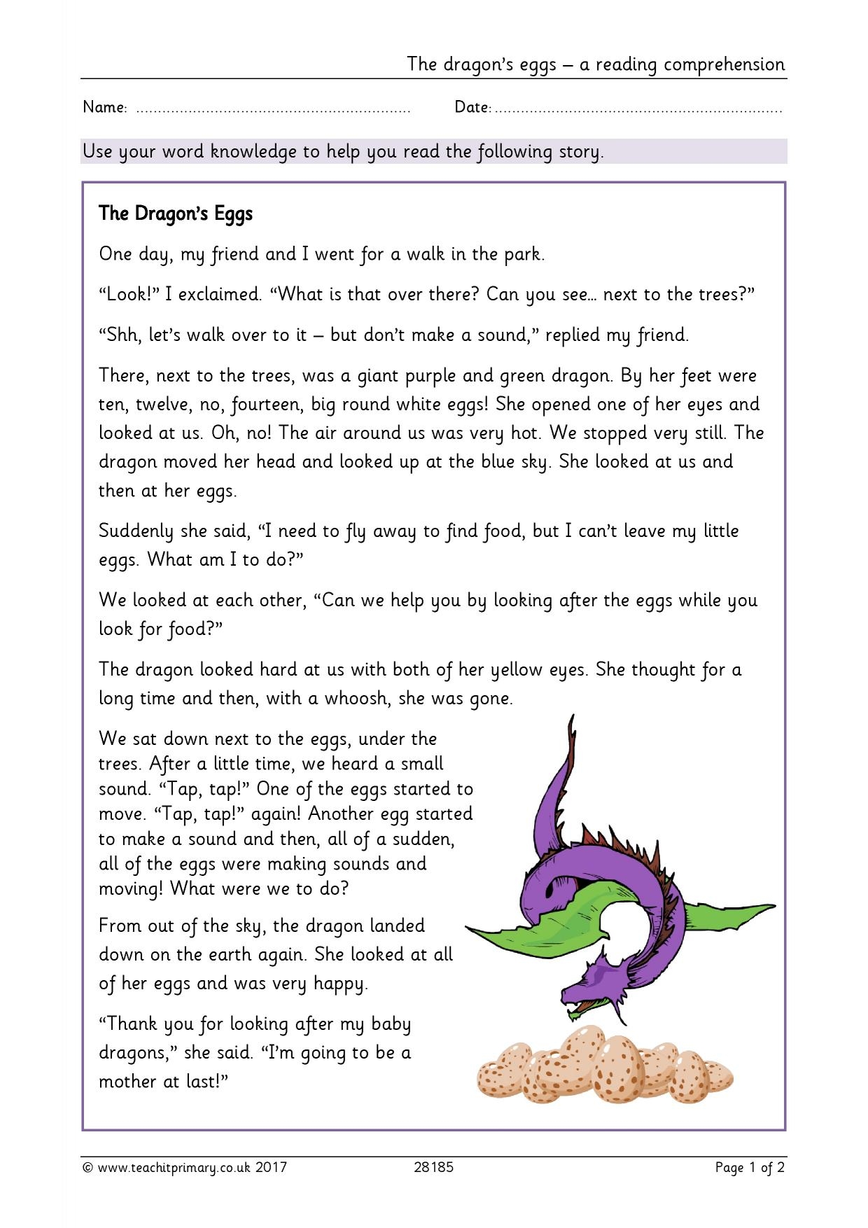 The Dragon s Eggs A Reading Comprehension Comprehension KS1 Teachit