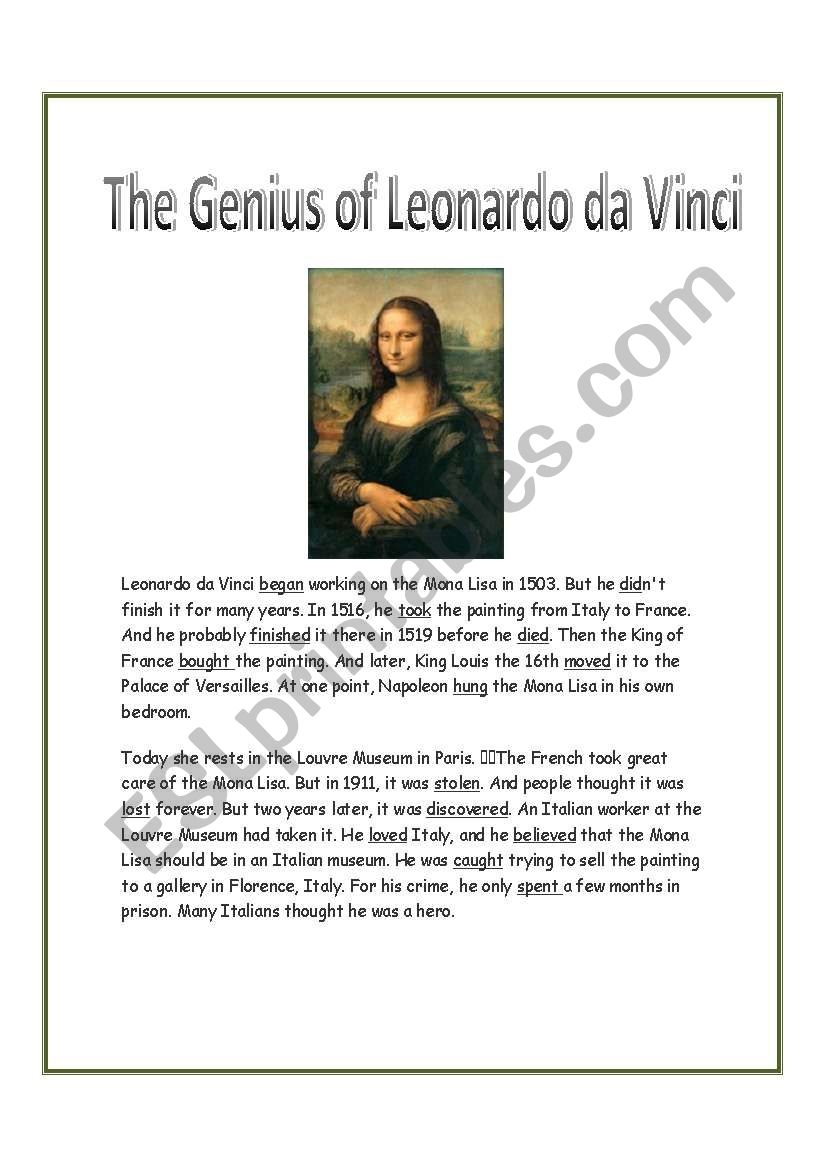 The Genius Of Leonardo Da Vinci ESL Worksheet By Salaskas1