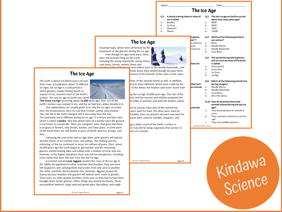The Ice Age Reading Comprehension Passage And Questions PDF Teaching Resources
