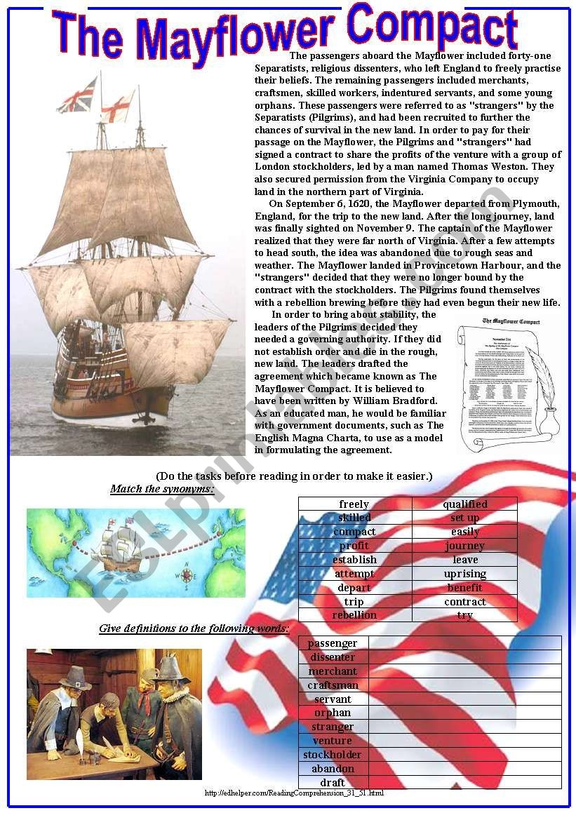 The Mayflower Compact ESL Worksheet By Yanina 77