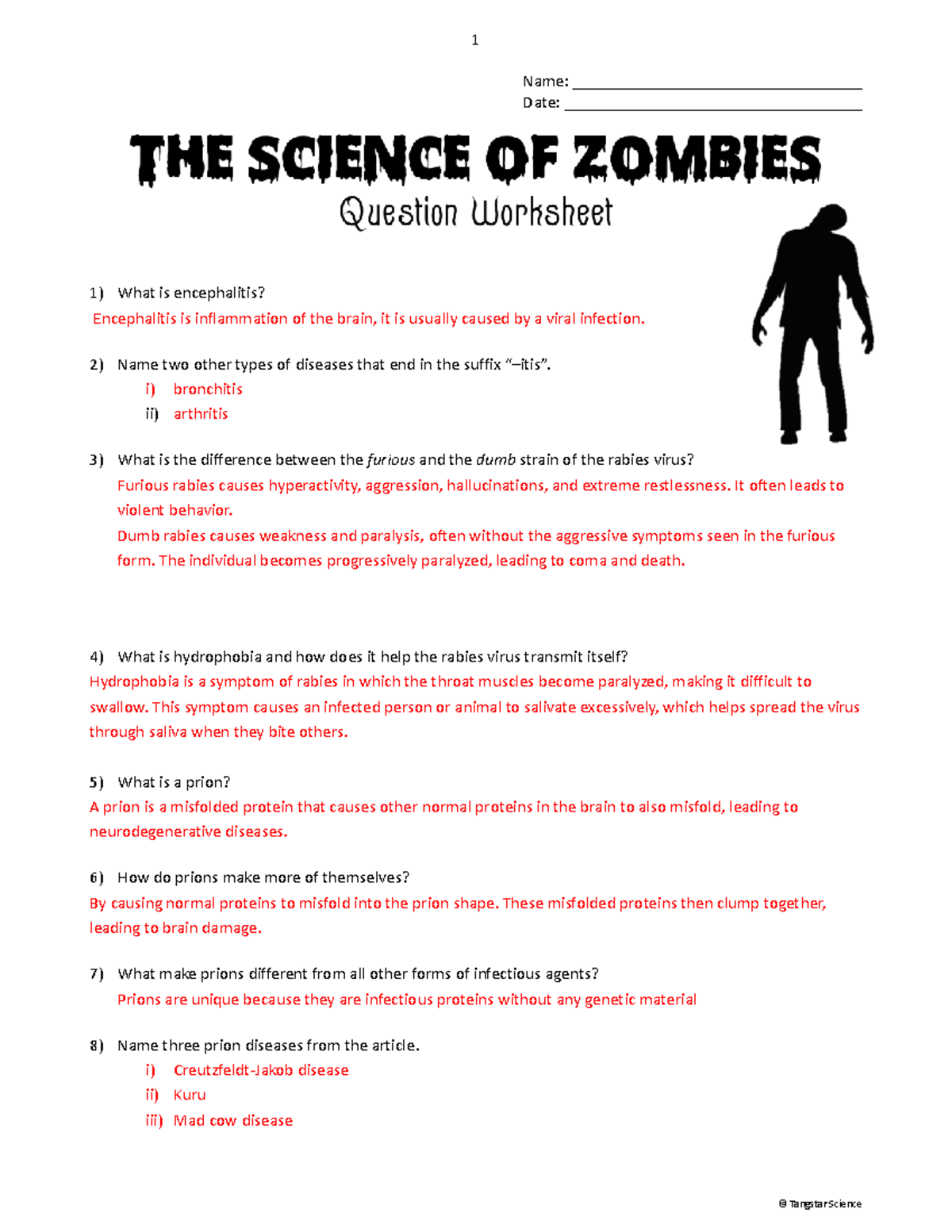 The Science Of Zombies Question Worksheet 1 Name Date Studocu