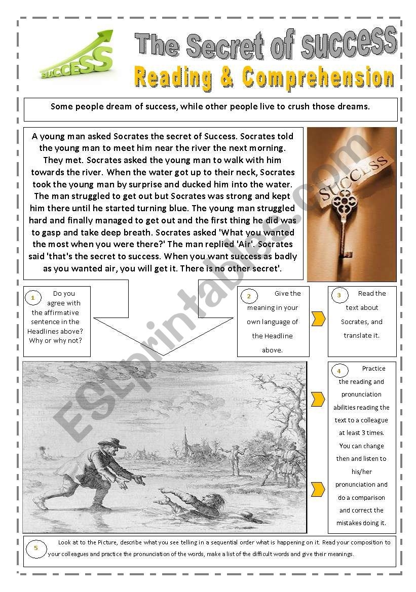 THE SECRET OF SUCCESS 4 Pages With 8 READING U0026 COMPREHENSION WRITING ACTIVITY And Instructions Story ESL Worksheet By Starrr