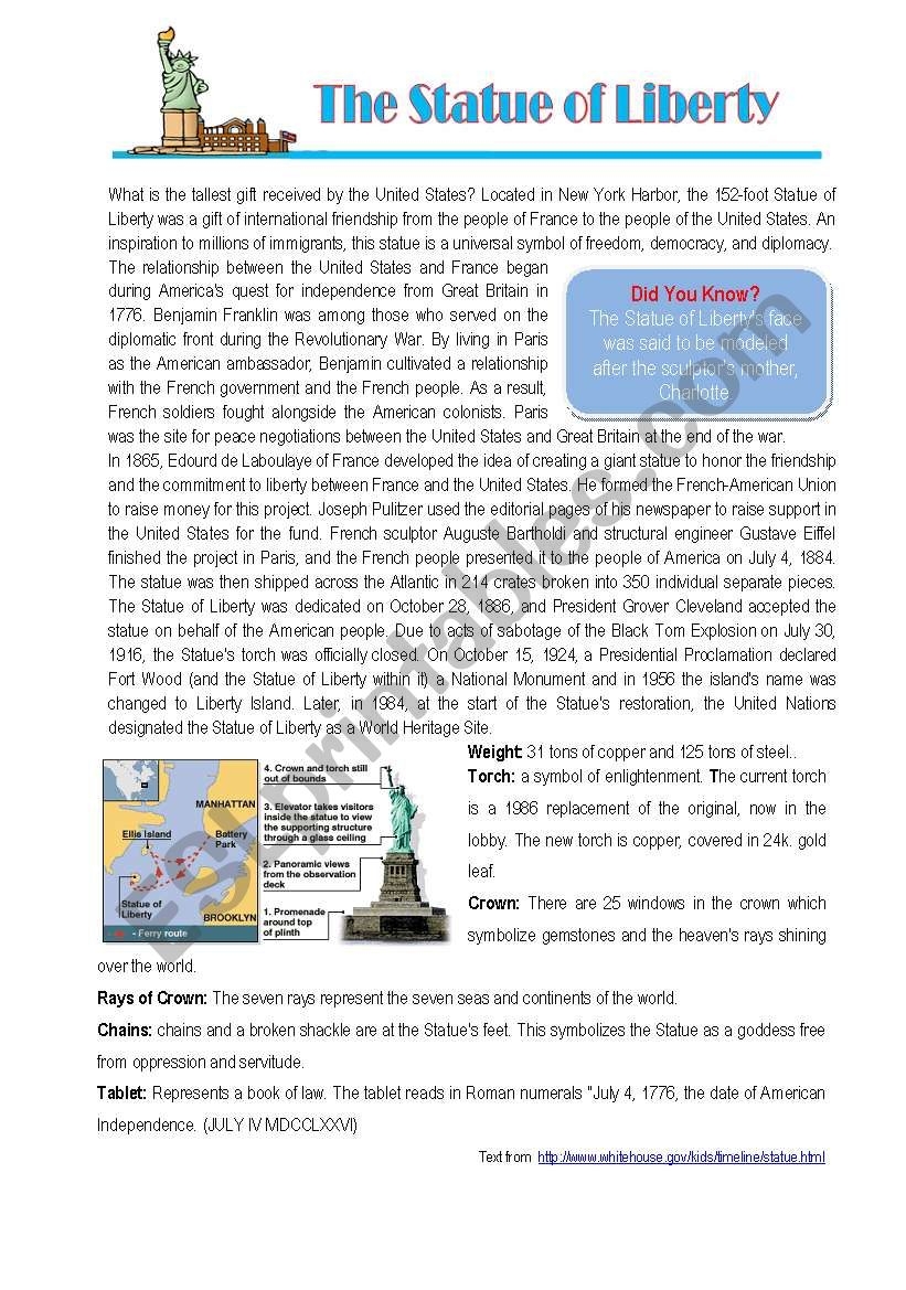 The Statue Of Liberty ESL Worksheet By Mmargalef