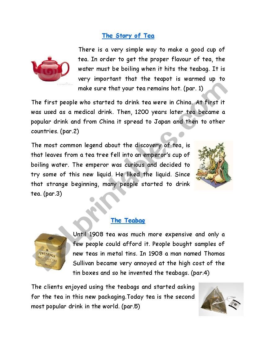 The Story Of Tea Reading Comprehension ESL Worksheet By Doreen7834