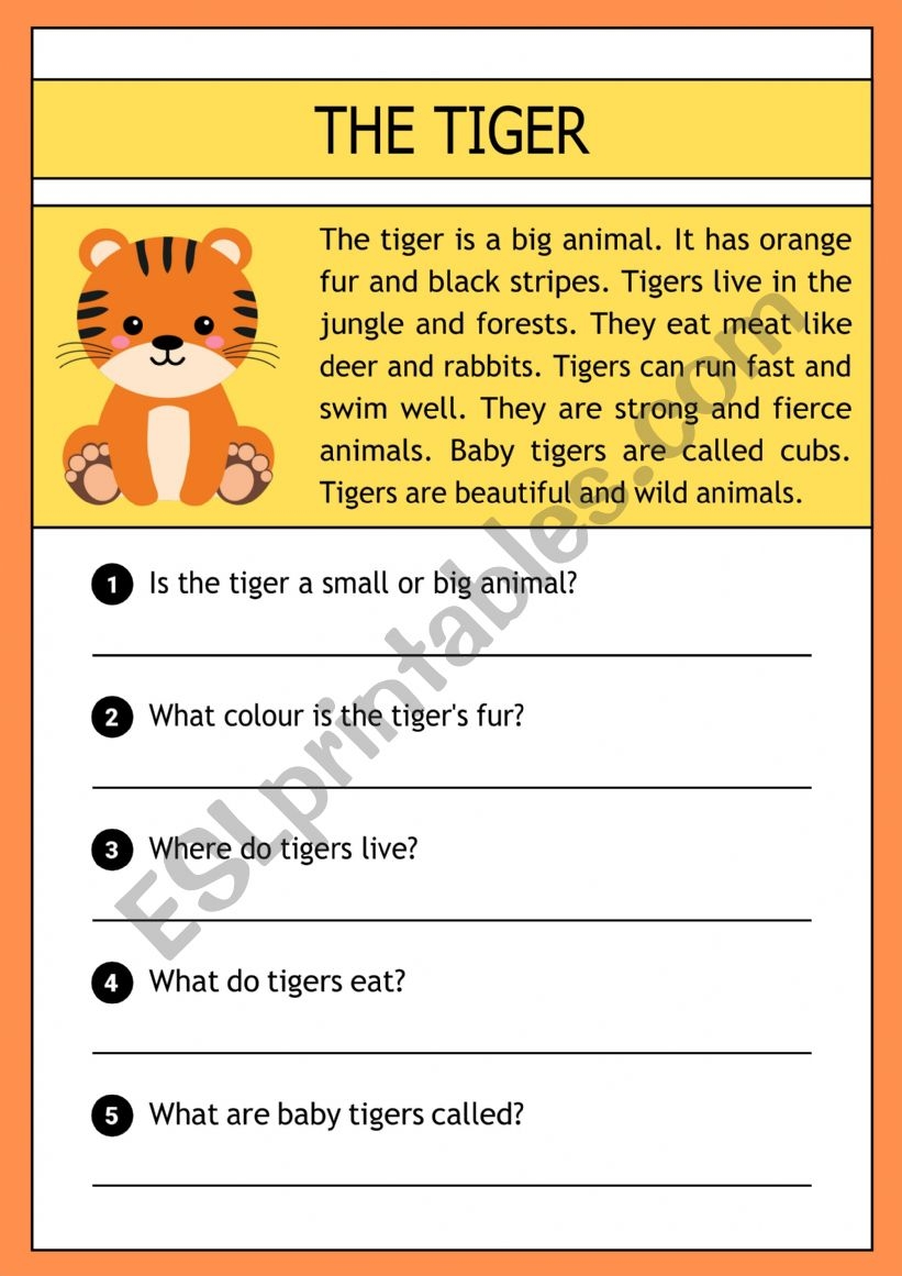 The Tiger Reading Comprehension ESL Worksheet By Demeter2023