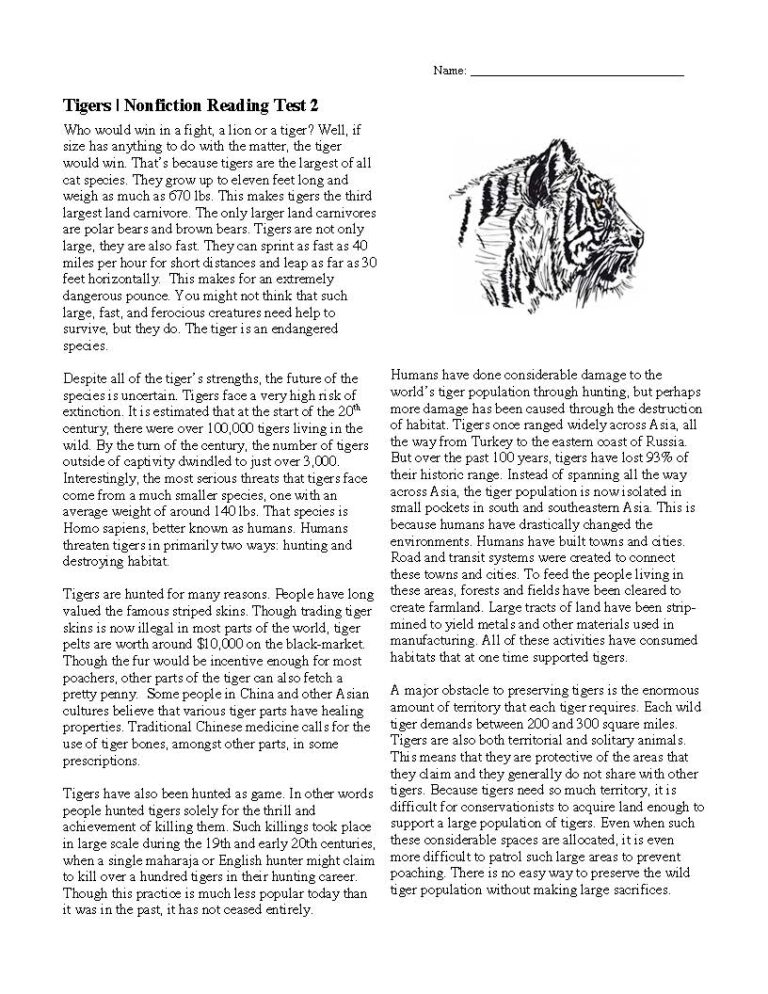 Tigers Nonfiction Reading Activity