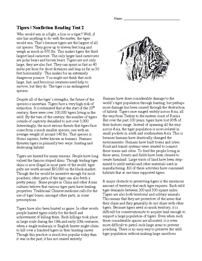 Tigers Nonfiction Reading Activity