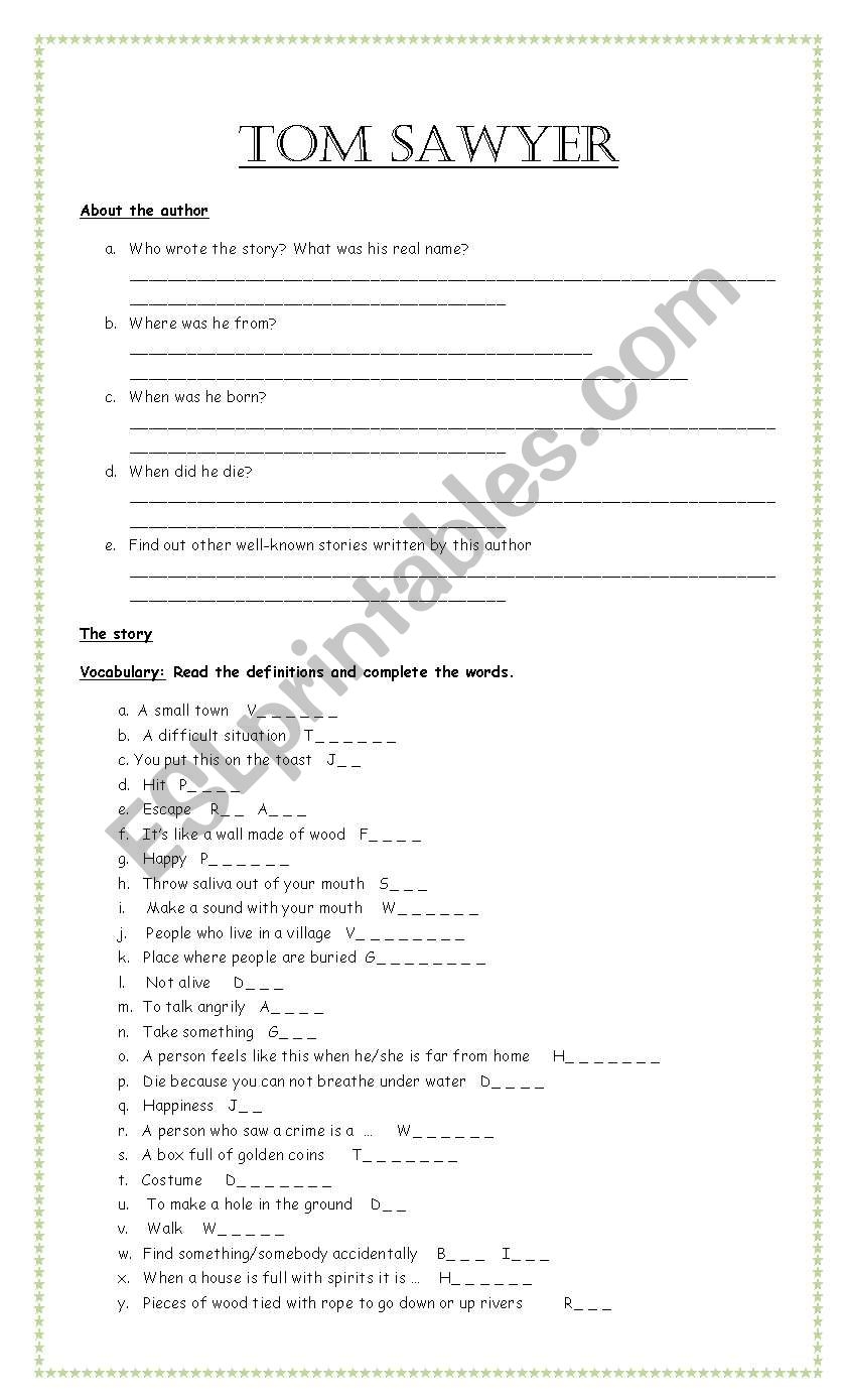 Tom Sawyer ESL Worksheet By Camba
