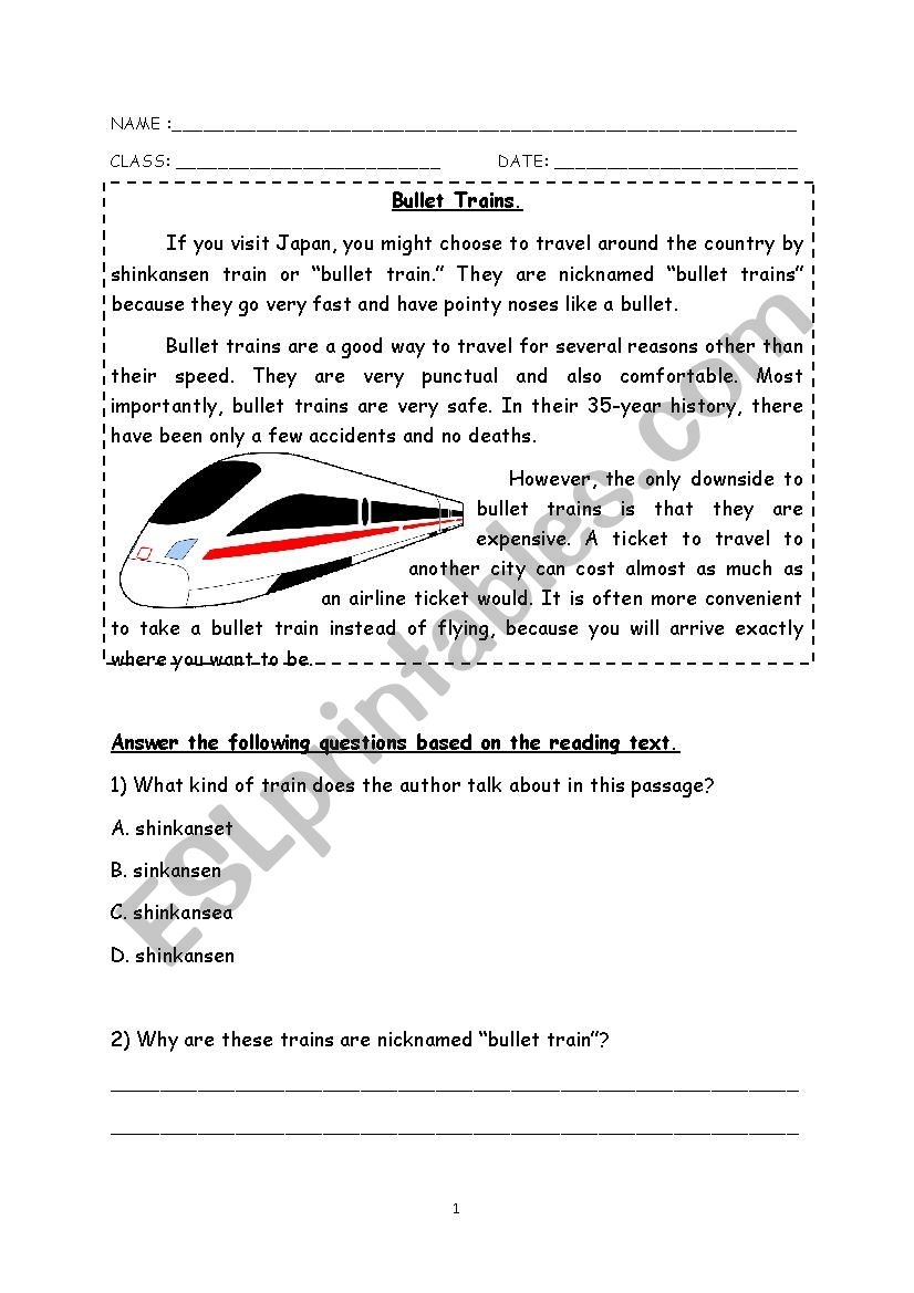 Transportation Reading Comprehension Worksheets